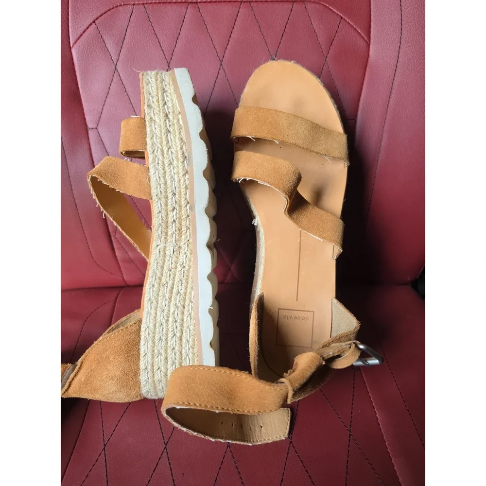 Dolce Vita Liza Tan Suede Espadrille Platform Wedge Sandals Womens 9 M Lug Sole
